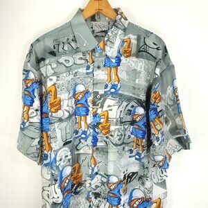 Vtg Up Ros Shirt Men's XL Multicolor All Over Design Button Front Streetwear